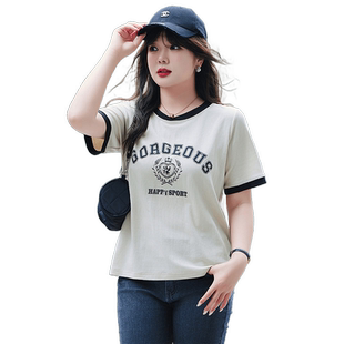 绮娑显瘦胖MM大码上衣2025夏季复古休闲宽松针织衫短袖印花T恤女