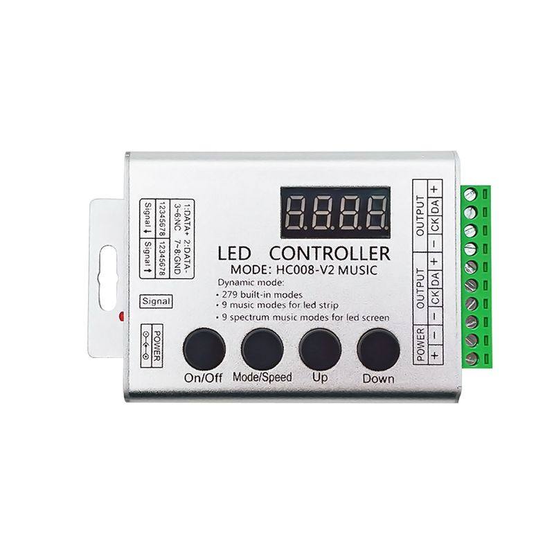 LED幻彩控制器铝壳HC008-V2追光音乐WS2811/2812全彩幻彩控制器