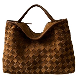 头层牛皮磨砂皮菜篮子手提包真皮编织包复古通勤时尚单肩斜挎包女