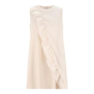 wana try香草色不规则荷叶边背心连衣裙夏季新款无袖宽松裙子