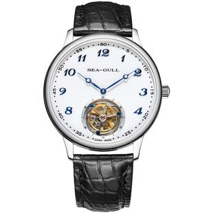 海鸥表手表男白搪瓷盘鳄鱼皮表带陀飞轮手动机械表传承系列8809