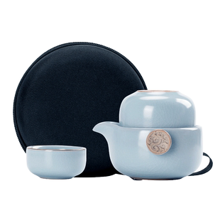 汝窑快客杯一壶一杯单个人专用手抓泡茶壶茶杯饮便携旅行茶具套装