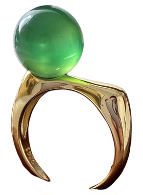 春和景明|s925纯银镀18k金天然绿玉髓开口戒指翡翠平替大气高级感