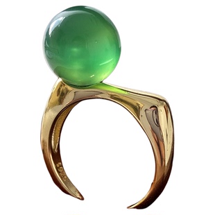 春和景明|s925纯银镀18k金天然绿玉髓开口戒指翡翠平替大气高级感