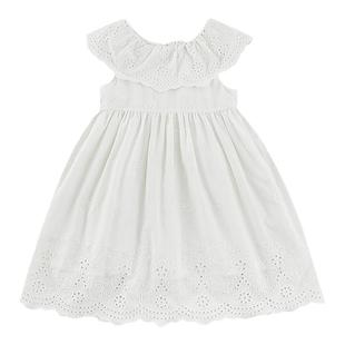 幼悠女童柔白月光仙女连衣裙夏季甜美可爱镂空荷叶边提花翻领裙子