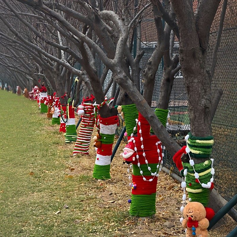 圣诞节装饰大树毛线diy树干装饰冬季树干缠绕线户外打卡拍照道具