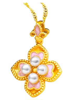 新款蜜粉金十里红妆珍珠花朵吊坠