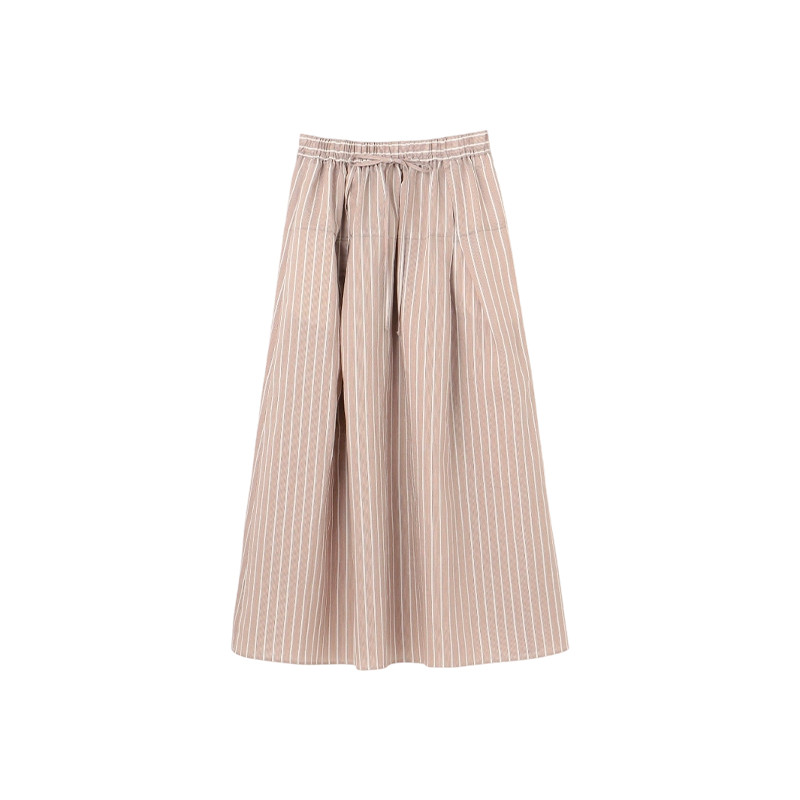 BEIGE，时尚优雅通勤气质穿搭FREESIA宽松高腰条纹喇叭裙女ONWARD