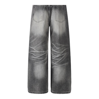 美式高街水洗做旧猫须直筒牛仔裤