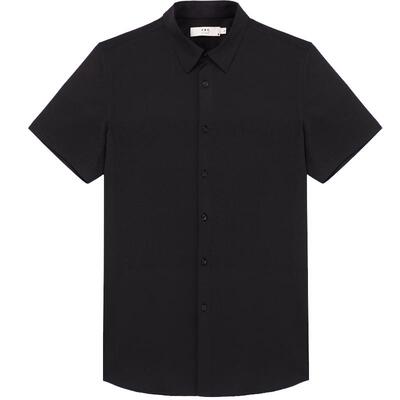 男装夏季新品短袖白衬衫舒适微弹通勤休闲衬衣黑上衣