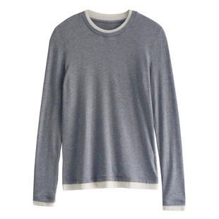 徐大脸吖定制 撞色圆领假两件叠穿打底衫上衣秋羊毛长袖面膜T恤女