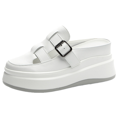 8cm百搭真皮包头半拖鞋镂空外穿