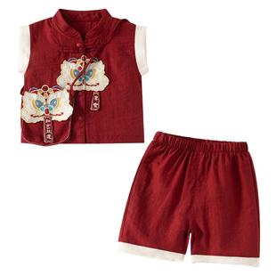 班喜迪男童汉服套装夏装婴儿上衣裤子宝宝周岁礼服儿童国风拜年服