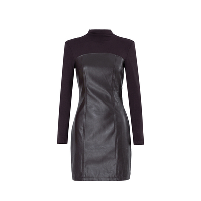 MD依诺【艺术灵光】2025气质长袖时尚休闲百搭打底修身拼接连衣裙