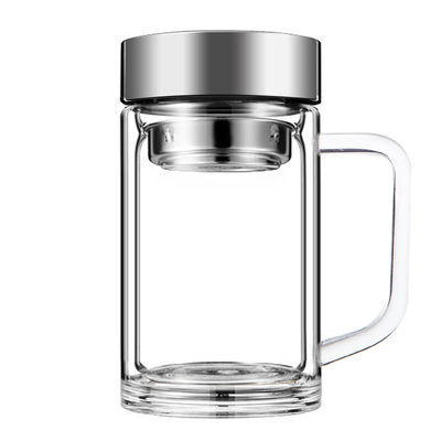 茶杯玻璃杯男双层带把手