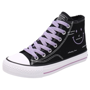 加绒帆布鞋系带女鞋高帮秋冬新款加厚板鞋保暖学生百搭休闲棉鞋潮