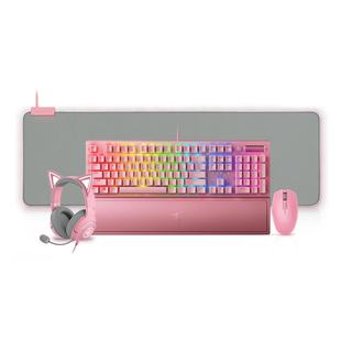 【新年礼物】Razer雷蛇黑寡妇机械键盘鼠标萌猫耳机粉晶电竞套装