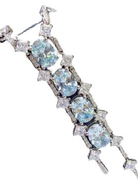 D色莫桑石黄宝石蓝钻流苏项链