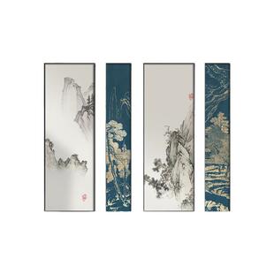新中式客厅沙发背景墙装饰画书房茶室壁画山水画办公室挂画四联画