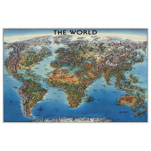 鸟瞰世界地图装饰画 城市旅游指南地标建筑奇迹景观地形地理海报