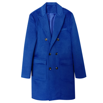 宝蓝色冬季潮男流行双排扣大衣