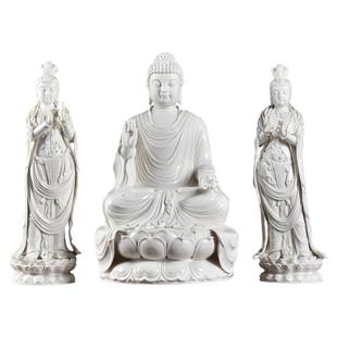 戴玉堂陈戴茹陶瓷摆件《东方三圣神像》药师佛日光月光观音菩萨像