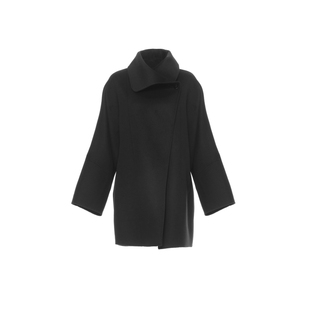 月泠泠「璧彩」2025年秋冬新款红色羊毛立领短款双面尼毛呢外套女