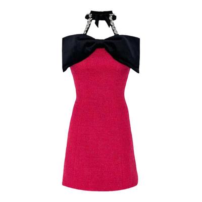 Maison Wester春季娜扎麦迪娜同款约会时尚千金风定钻挂脖连衣裙