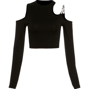 SylCue轻熟小心机镂空设计感短款t恤女百搭纯色打底衫显瘦ins上衣