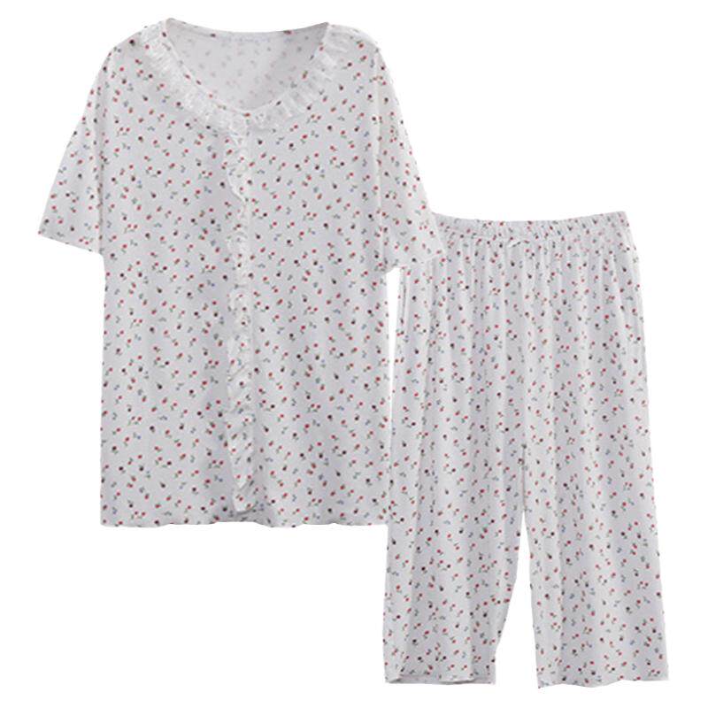 夏季针织棉碎花大码睡衣套装女
