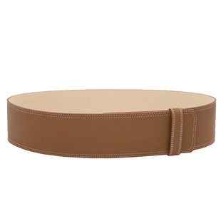 秋冬明线设计大衣无扣简洁腰封牛皮宽腰带真皮外套装饰宽皮带浅啡