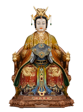 黄铜碧霞元君神像道家供奉摆件