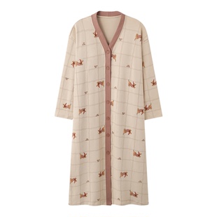 高端睡裙女款春秋季纯棉长袖2026新款秋天睡衣女士中长款裙子睡袍