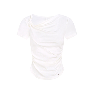 Kroche 26ss Bowknot 莱赛尔 扭结斜肩单边蝴蝶结褶皱收腰短袖T恤