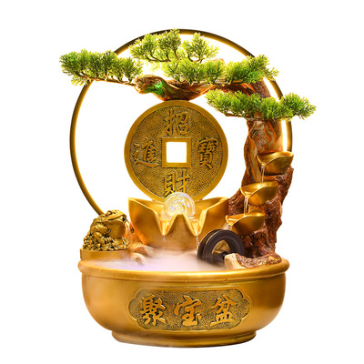 新中式招财流水摆件循环水风水轮