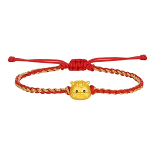 潮宏基生肖马足金手链黄金手绳骐骥红绳本命年5D硬金鎏彩儿童礼物