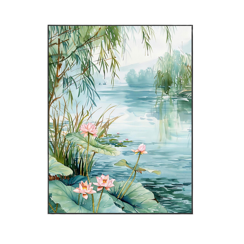 荷花DIY数字油画手绘装饰画风景