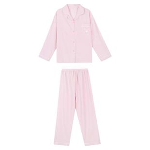 馨帮帮Homedress 可爱翻领条纹长袖睡衣女秋季舒适休闲家居服套装