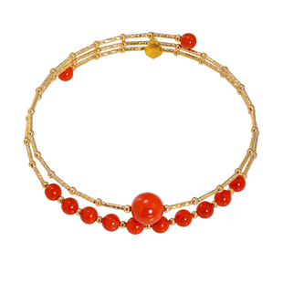 若华珠宝绮罗=国潮凉山南红玛瑙手镯女正品黄18K金双层手链礼物