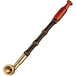 手工紫竹烟杆加长红玛瑙烟嘴旱烟袋老式黄铜锅子男士烟枪过滤烟斗