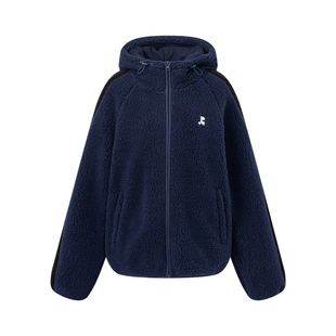 RestandRecreation官方2025秋冬新款RR羊羔绒logo刺绣连帽外套男