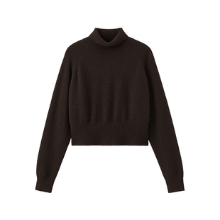 440ME女装 美拉德风牦牛绒保暖休闲高领短款长袖毛衣FCFW0349K