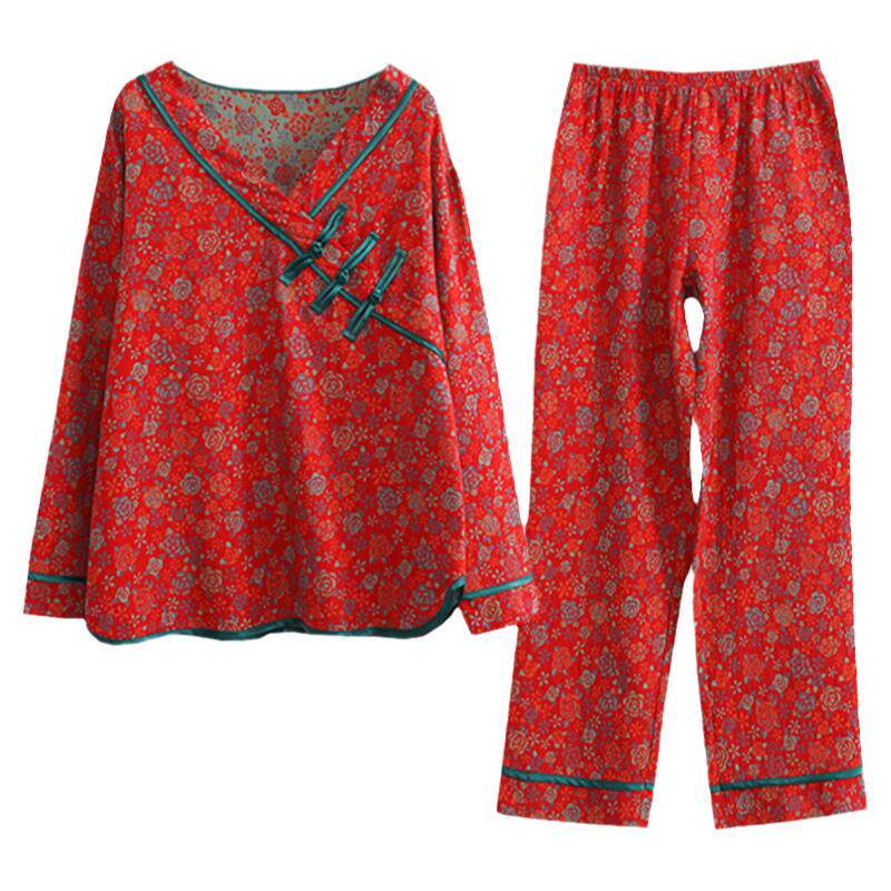 女纯棉复古名族风家居服睡衣