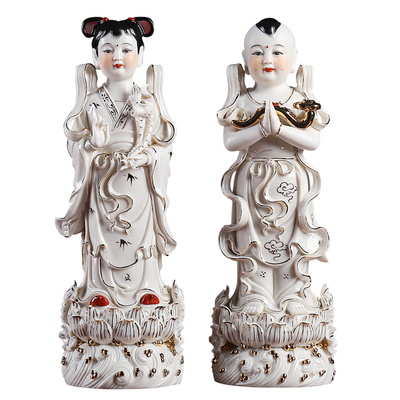 戴玉堂陶瓷善财童子龙女观音神像