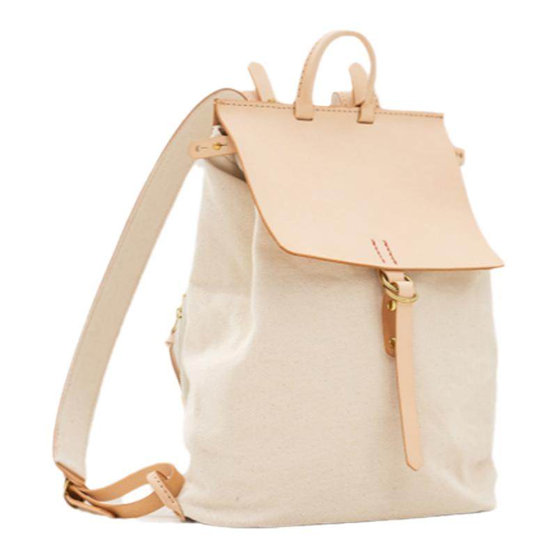 【帆布遇上皮革】手工英伦复古拼接休闲双肩背包真皮帆布包 原色