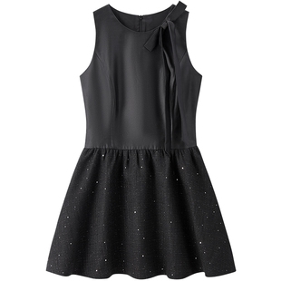 乐町韩系千金感连衣裙女装2025年秋季新款侧边蝴蝶结亮闪连衣裙