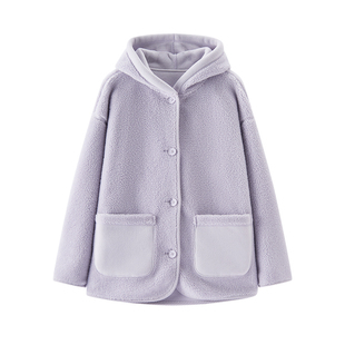 森马外套女冬季中长款两面穿仿羊羔毛摇粒绒2025新款纯色慵懒夹克