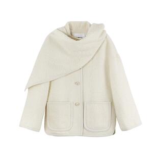 【商场同款】X--MOOM2025春季新款设计感围巾式绵羊毛宽松外套女