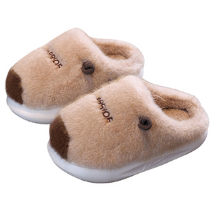 回力卡皮巴拉毛茸茸儿童棉拖鞋男童秋冬季女孩中大童居家用毛毛绒