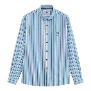 【提花牛津】比华利保罗秋季新款男士衬衫百搭长袖竖条纹衬衣